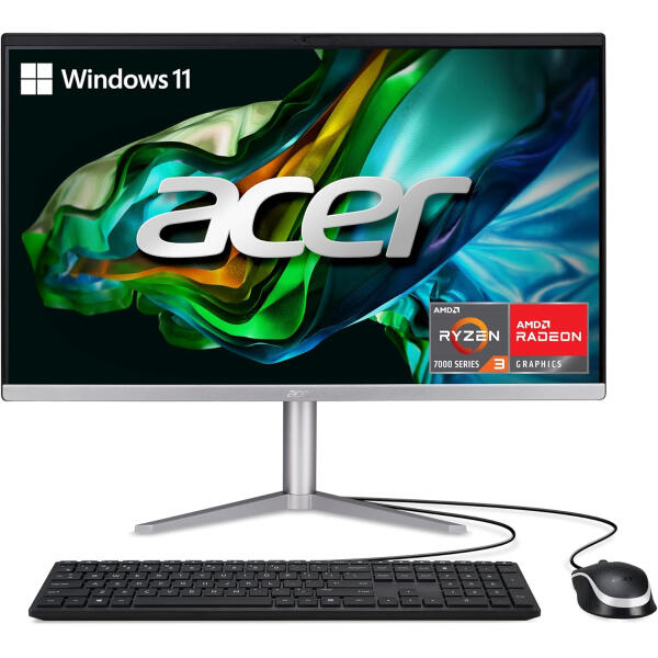 Acer Aspire C24-1300-UR31 AIO Desktop | 23.8″ Full HD IPS Display | AMD Ryzen 3 7320U Quad-Core Processor | AMD Radeon 610M Graphics | 8GB LPDDR5 | 512GB PCIe SSD | Wi-Fi 6E | Windows 11 Home,Black