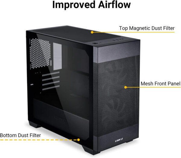 LIAN LI High Airflow Micro ATX PC Case, RGB Gaming Computer Case, Mesh Front Panel Mid-Tower Chassis with 2x140mm ARGB PWM Fans Pre-Installed, Tempered Glass Side Panel (LANCOOL 205M MESH, Black)