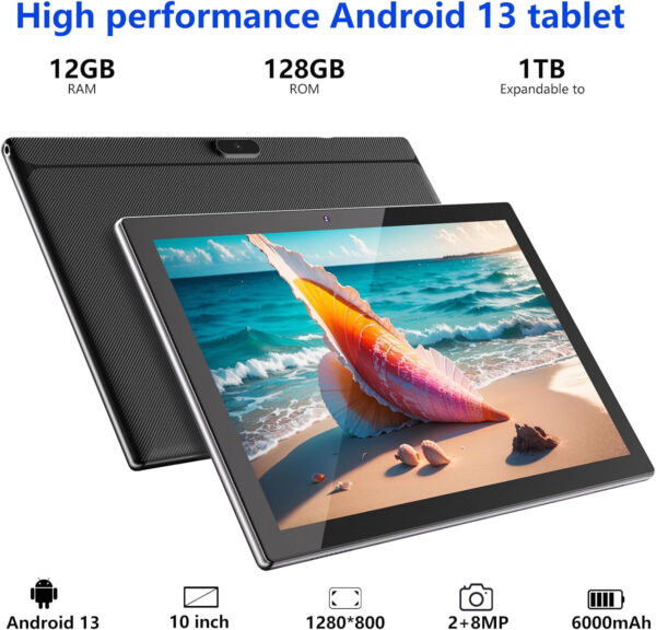 YQSAVIOR Android 13 Tablets 10 Inch, 12GB+128GB ROM+1TB Expand, 2 in 1 Computer Tablet with Keyboard, IPS HD Screen, 6000mAh, 2.4G/5G/WiFi 6 BT 5.0 Tablets Clearance 2024, Mouse, Black