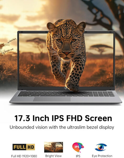 2024 Laptop,17.3-Inch FHD Display Gaming Laptop with Quad Core-12th Alder Lake N97(Up to 3.6GHz), 16GB RAM 512GB ROM Traditional Laptop Computer, 6000Mah Battery,Silver