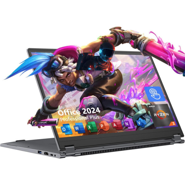 15.6″ 2-in-1 Laptop | 16GB DDR4 RAM 512GB Storage | AMD Ryzen 3 3200U (up to 3.5GHz) | AMD Radeon Vega 3 | FHD Touchscreen | Windows 11 Pro | Wi-Fi 5 | BT5.1 | RJ45 | Backlit Keyboard, Gray