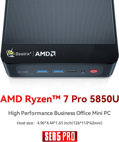 Beelink SER5 Pro Mini PC, AMD Ryzen 7 5850U(7nm, 8C/16T) up to 4.4GHz, Mini Computer 16GB DDR4 RAM 500GB NVME SSD, Micro PC 4K@60Hz Triple Display, Mini Gaming Computer WiFi6/BT5.2/54W/HTPC/W-11 Pro