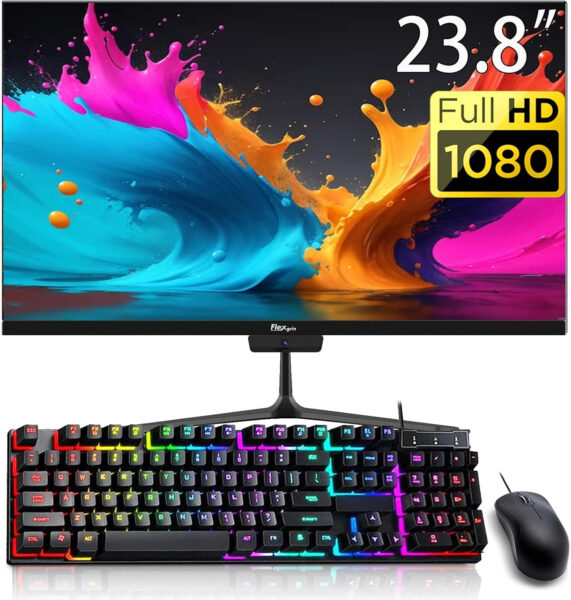 23.8″ FHD All-in-One Desktop Computer PC, Intel Celeron N5095 2.9GHz, 8GB RAM, 512GB SSD, 1920×1080 Display, RGB Keyboard, Mouse, CAM, WiFi, Windows 11 Pro