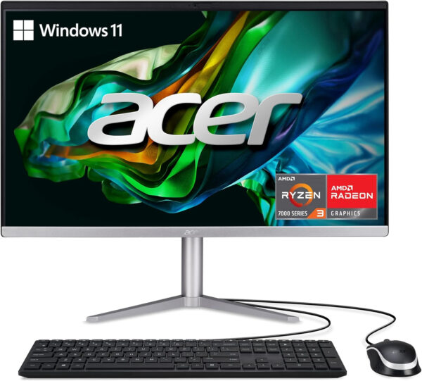 Acer Aspire C24-1300-UR31 AIO Desktop | 23.8″ Full HD IPS Display | AMD Ryzen 3 7320U Quad-Core Processor | AMD Radeon 610M Graphics | 8GB LPDDR5 | 512GB PCIe SSD | Wi-Fi 6E | Windows 11 Home,Black