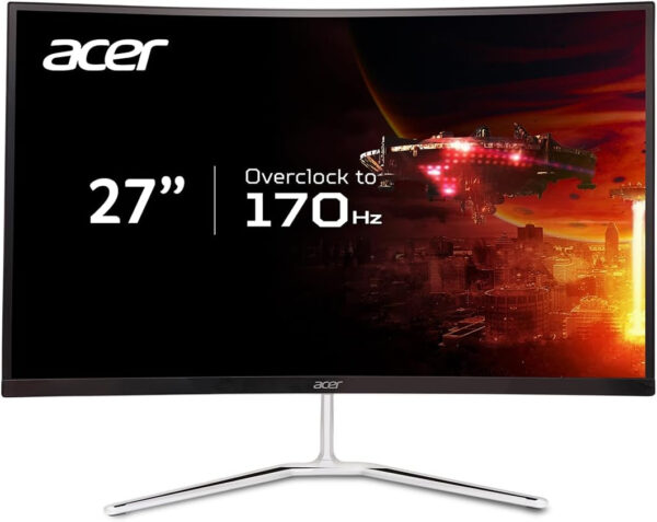 Acer 27″ WQHD 2560 x 1440 1500R Curved PC Gaming Monitor | AMD FreeSync Premium | Up to 170Hz Refresh | 1ms VRB | VESA Mount | HDR10 | 1 x Display Port 1.2 & 2 x HDMI 2.0 | EDA270U Pbmiipx | Silver