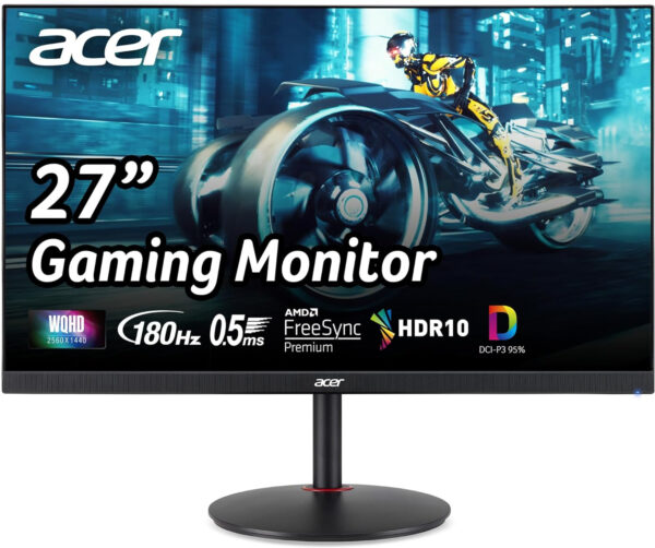 Acer Nitro 27″ WQHD 2560 x 1440 PC Gaming IPS Monitor | AMD FreeSync Premium Up to 180Hz Refresh 0.5ms DCI-P3 95% 1 Display Port 1.2 & 2 HDMI 2.0 XV271U M3bmiiprx,Black