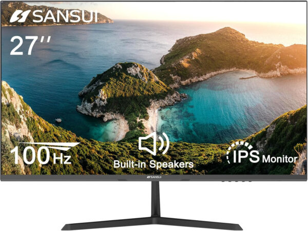 SANSUI Monitor 27 Inch IPS 100Hz Computer Monitor, Built-in Speakers FHD 1080P HDR Adaptive Sync Tilt Adjustable Frameless VESA Compatible for Office and Home(ES-27X3L)