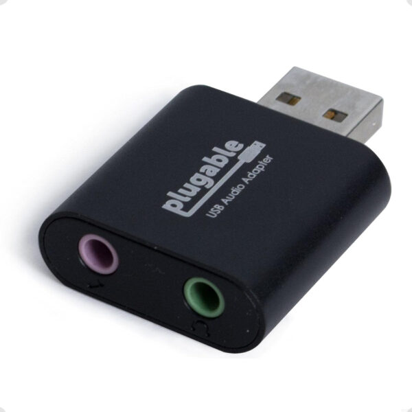 Plugable USB Audio Adapter with 3.5mm Speaker-Headphone and Microphone Jack, Add an External Stereo Sound Card to Any PC, Compatible with Windows, Mac, and Linux – Driverless