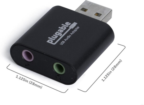 Plugable USB Audio Adapter with 3.5mm Speaker-Headphone and Microphone Jack, Add an External Stereo Sound Card to Any PC, Compatible with Windows, Mac, and Linux – Driverless